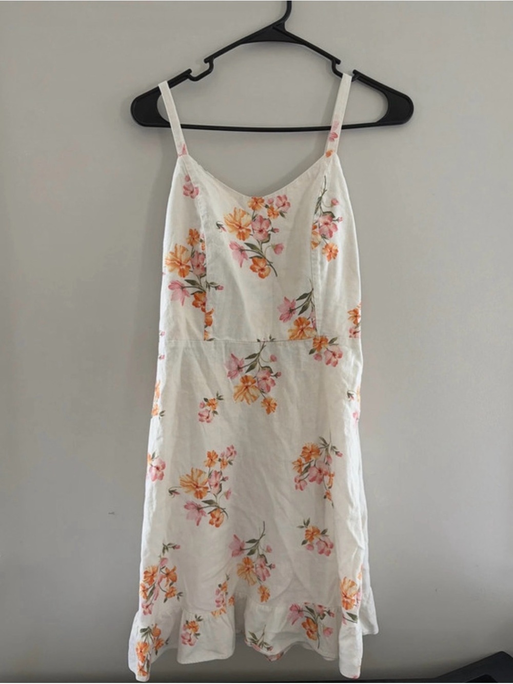 Old Navy summer White linen Dress with Pink & Orange Floral Print